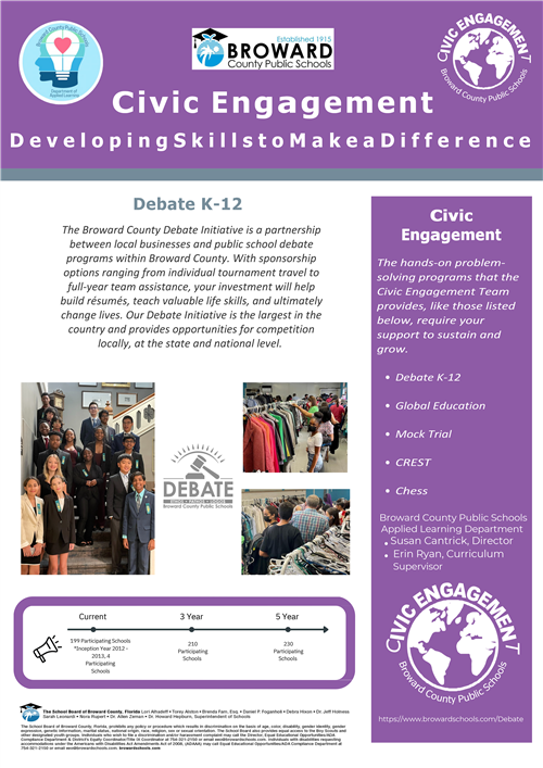 The Broward County Debate Initiative is a partnership between local businesses and public school debate programs within Browa